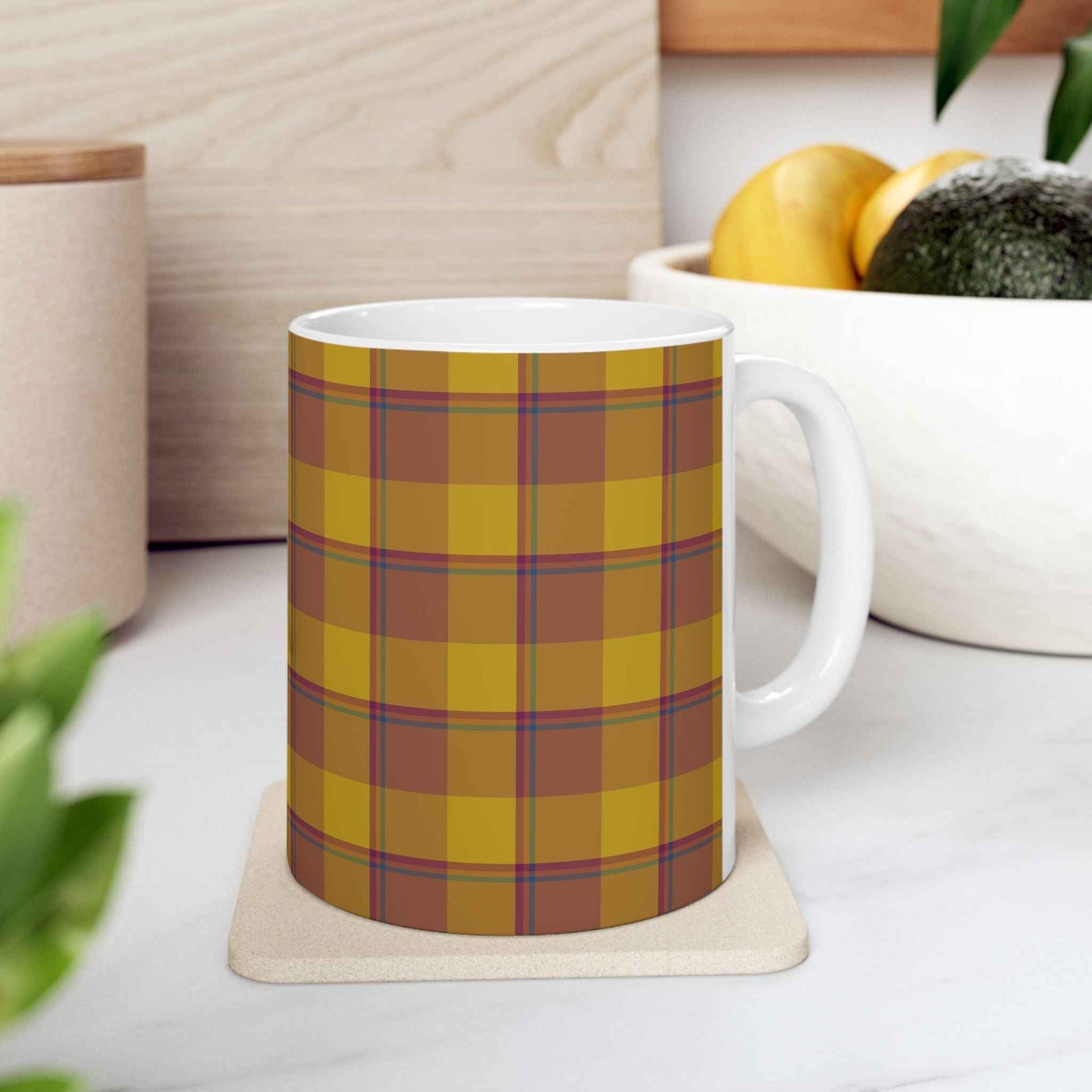 Autumn Plaid Ceramic Mug, 11 oz and 15 oz Sizes, Perfect for Coffee Lovers, Gift Ideas, Holidays, Birthdays