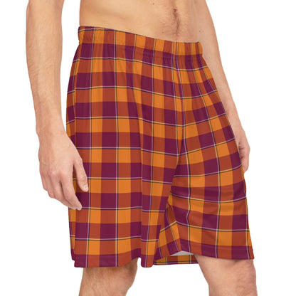 Tahiti Gold and Rose Bud Cherry Plaid Basketball Shorts, Casual Activewear, Athletes, Lightweight Gym Shorts