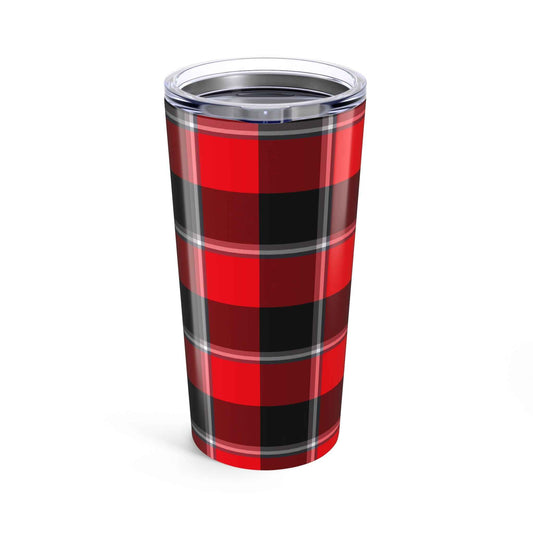 Chic Plaid Tumbler 20oz - Stylish Travel Mug for Coffee Lovers, Cozy Gift for Winter, Red Black Buffalo Check Mug