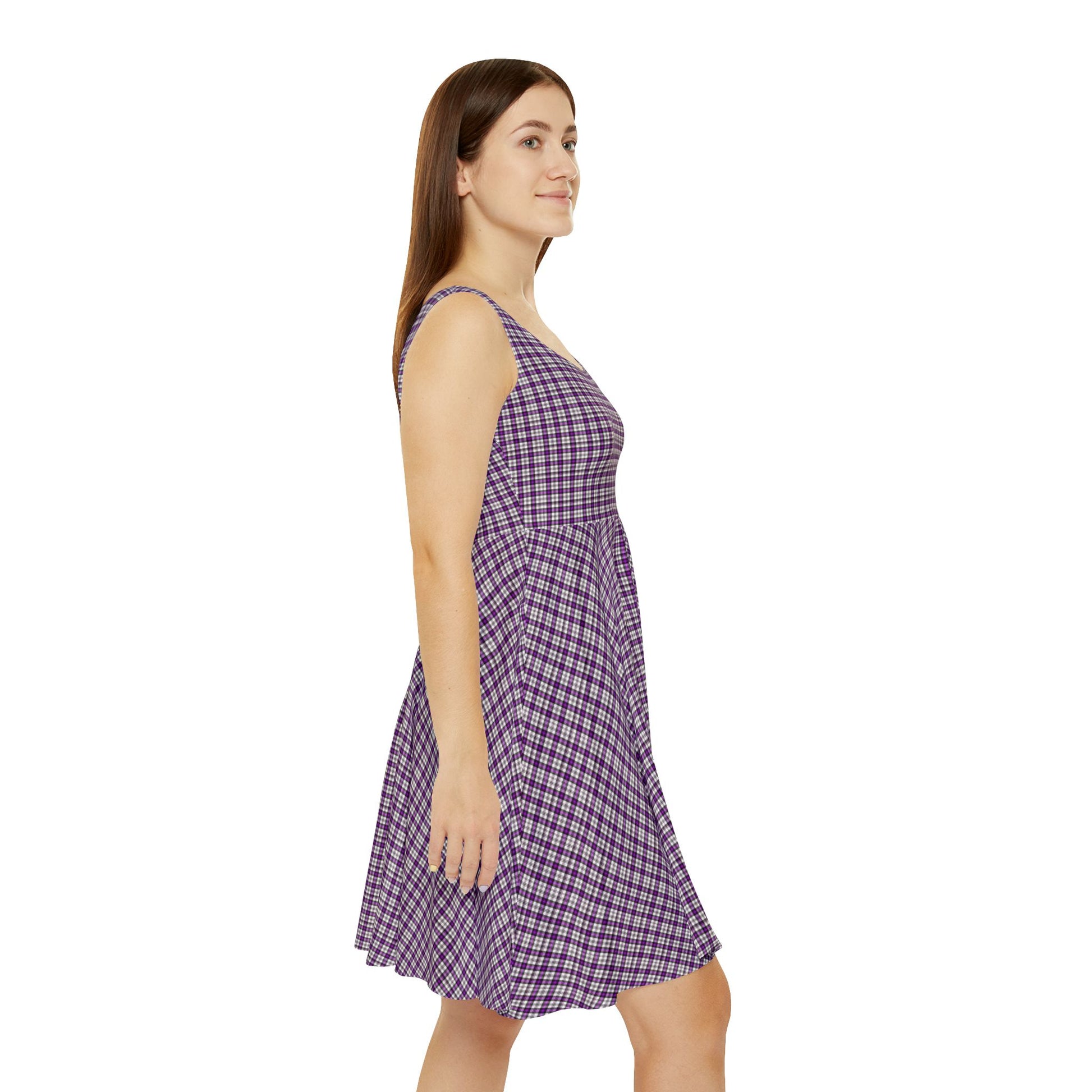 Chic Women's Skater Dress - Purple Plaid, Casual Fashion, Summer Style, Everyday Wear, Weekend Outfits, Boho Vibes - Celtic Scents
