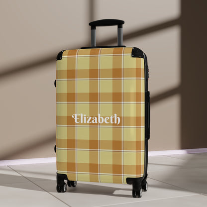 Personalized Suitcase, Travel Essentials, Custom Luggage, Beige Plaid Design, Gift for Travelers, Vacation Accessory - Celtic Scents