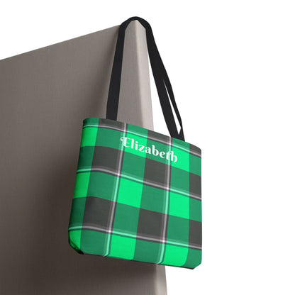 Personalized Green Plaid Tote Bag, Custom Shopping Bag, Eco-Friendly Gift, Beach Bag, Everyday Handbag, Travel Tote - Celtic Scents