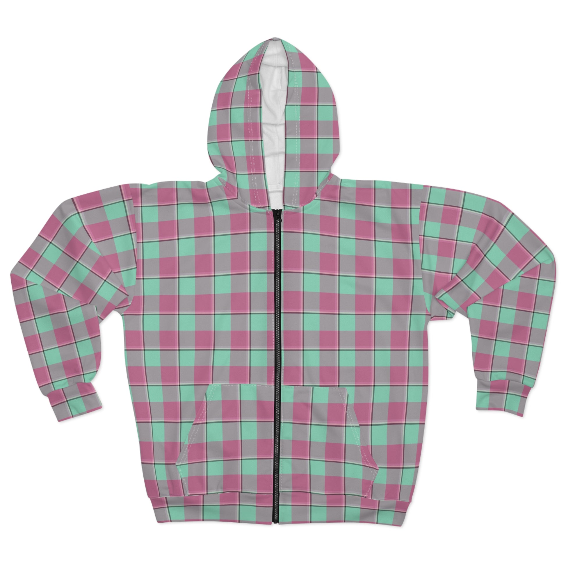 Charming Plaid Unisex Zip Hoodie, Cozy Casual Wear, Gift for Friends, Fall Fashion, Layered Style, Holiday Wardrobe - Celtic Scents