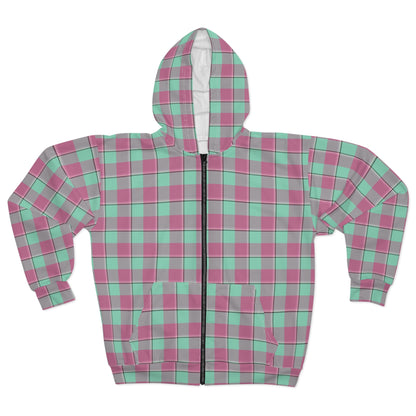 Charming Plaid Unisex Zip Hoodie, Cozy Casual Wear, Gift for Friends, Fall Fashion, Layered Style, Holiday Wardrobe - Celtic Scents