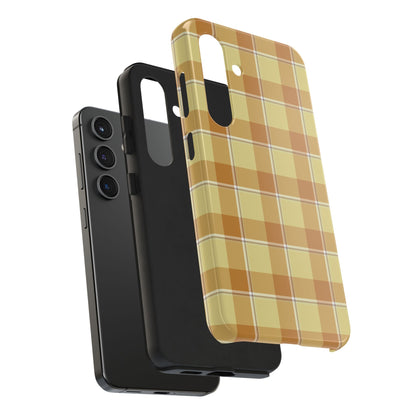 Stylish Autumn Plaid Tough Phone Cases, Trendy Phone Accessories, Durable Phone Protection, Yellow and Brown Plaid, Perfect Gift