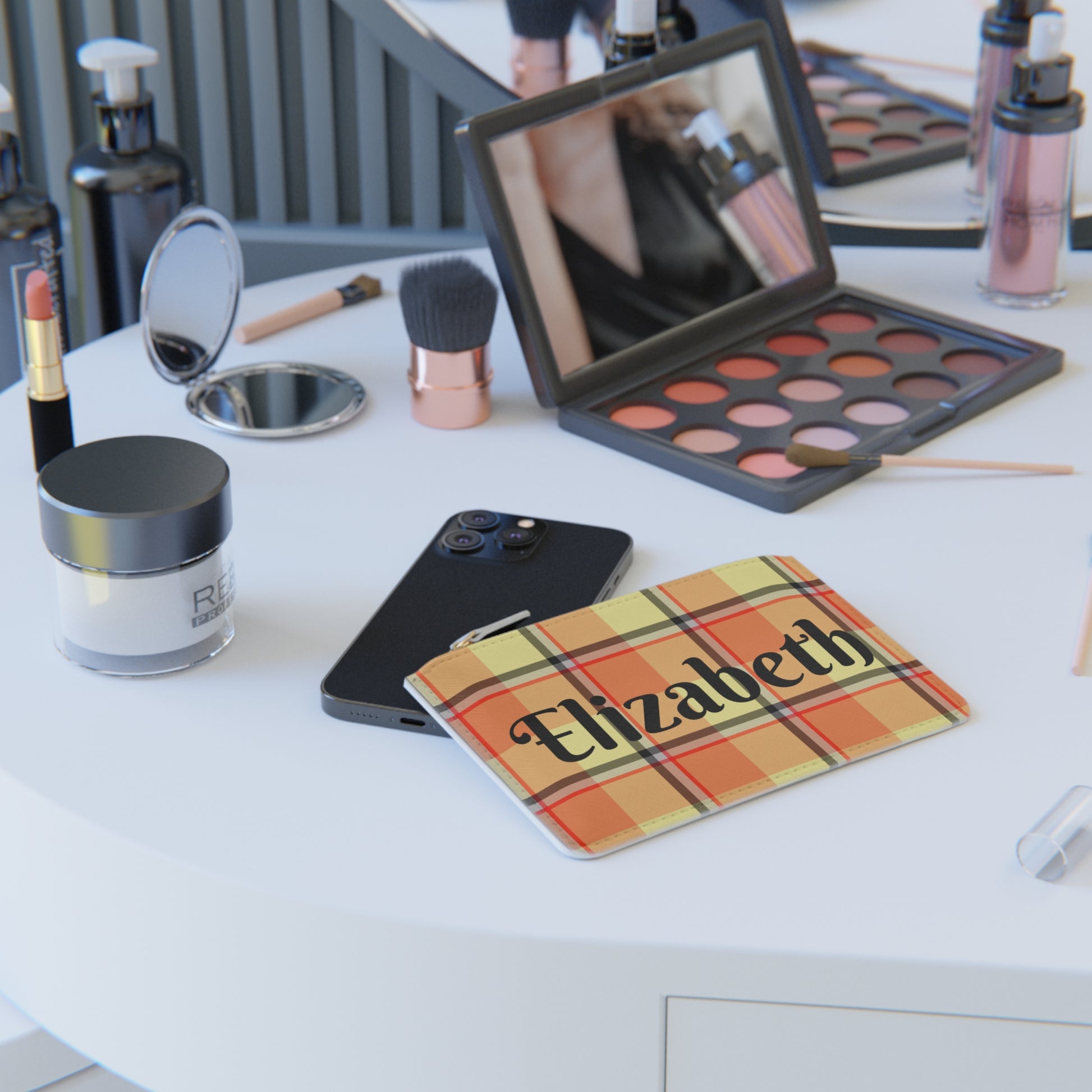 Personalized Plaid Mini Clutch Bag, Stylish Wristlet, Custom Makeup Pouch, Fashion Accessory, Gift for Her, Everyday Use - Celtic Scents