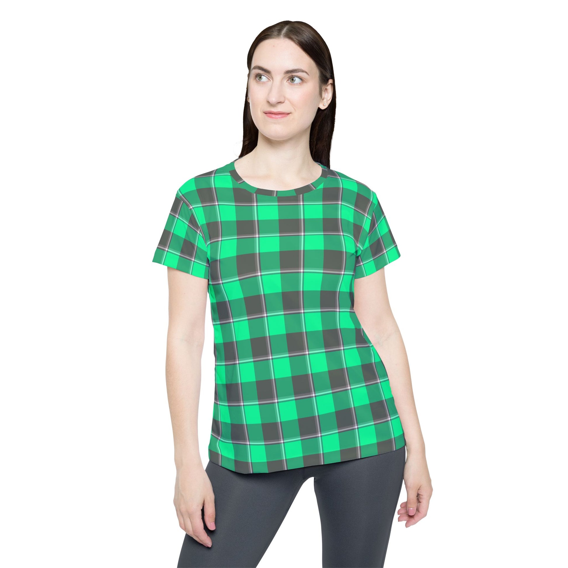 Women's Sports Jersey, Customizable Shirt, Green Plaid, Casual Comfort - Celtic Scents