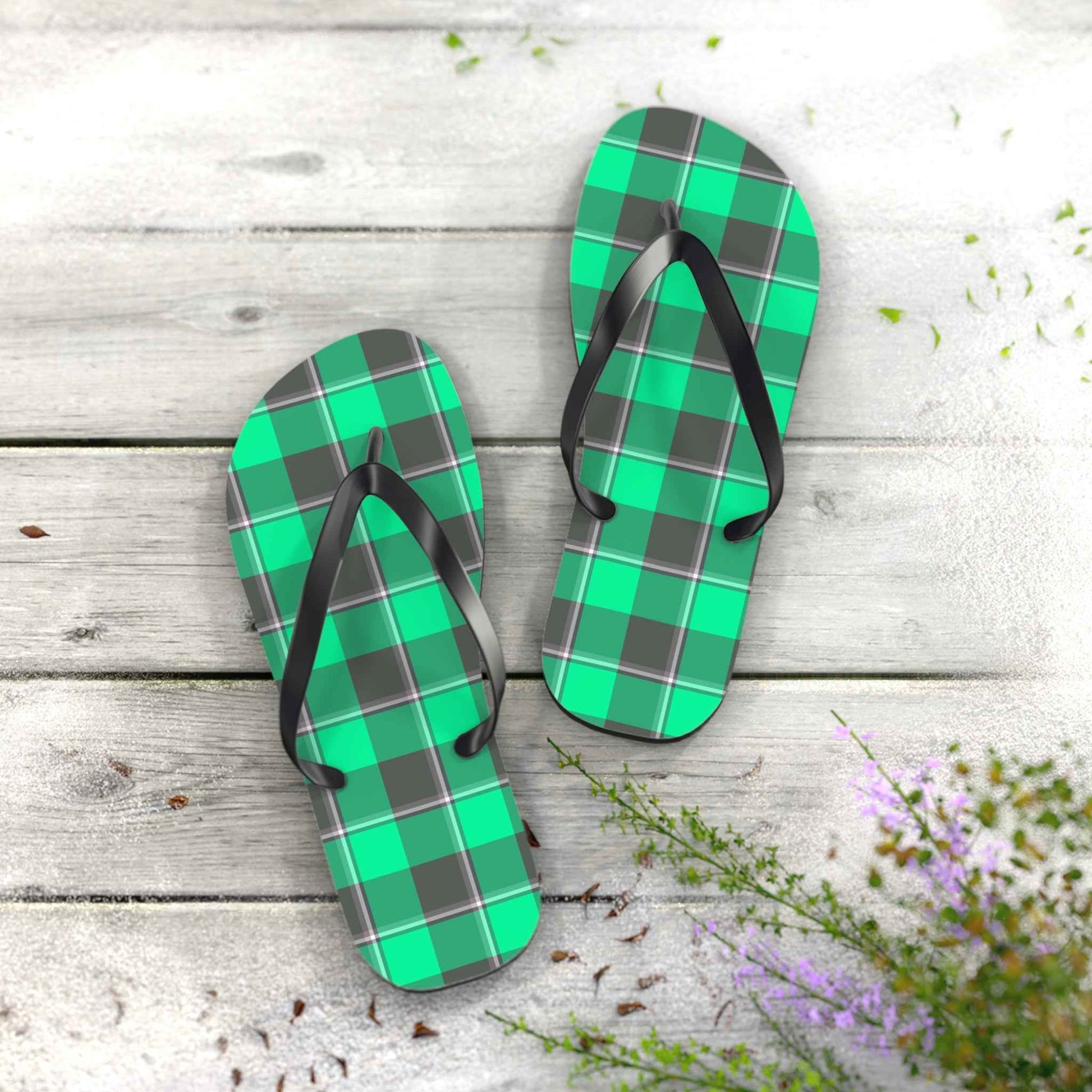 Plaid Pattern Flip Flops, Beach Sandals, Summer Footwear, Poolside Fashion, Vacation Essentials, Gifts for Her/His