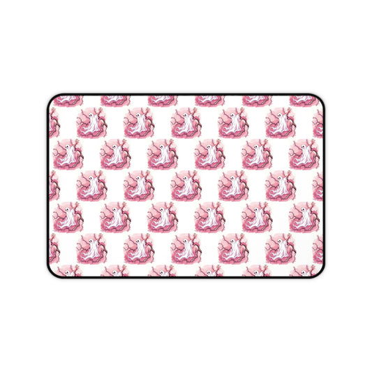Whimsical Pink Ghost Desk Mat with Playful Design - Perfect for Home Office, Gifts, or Decor