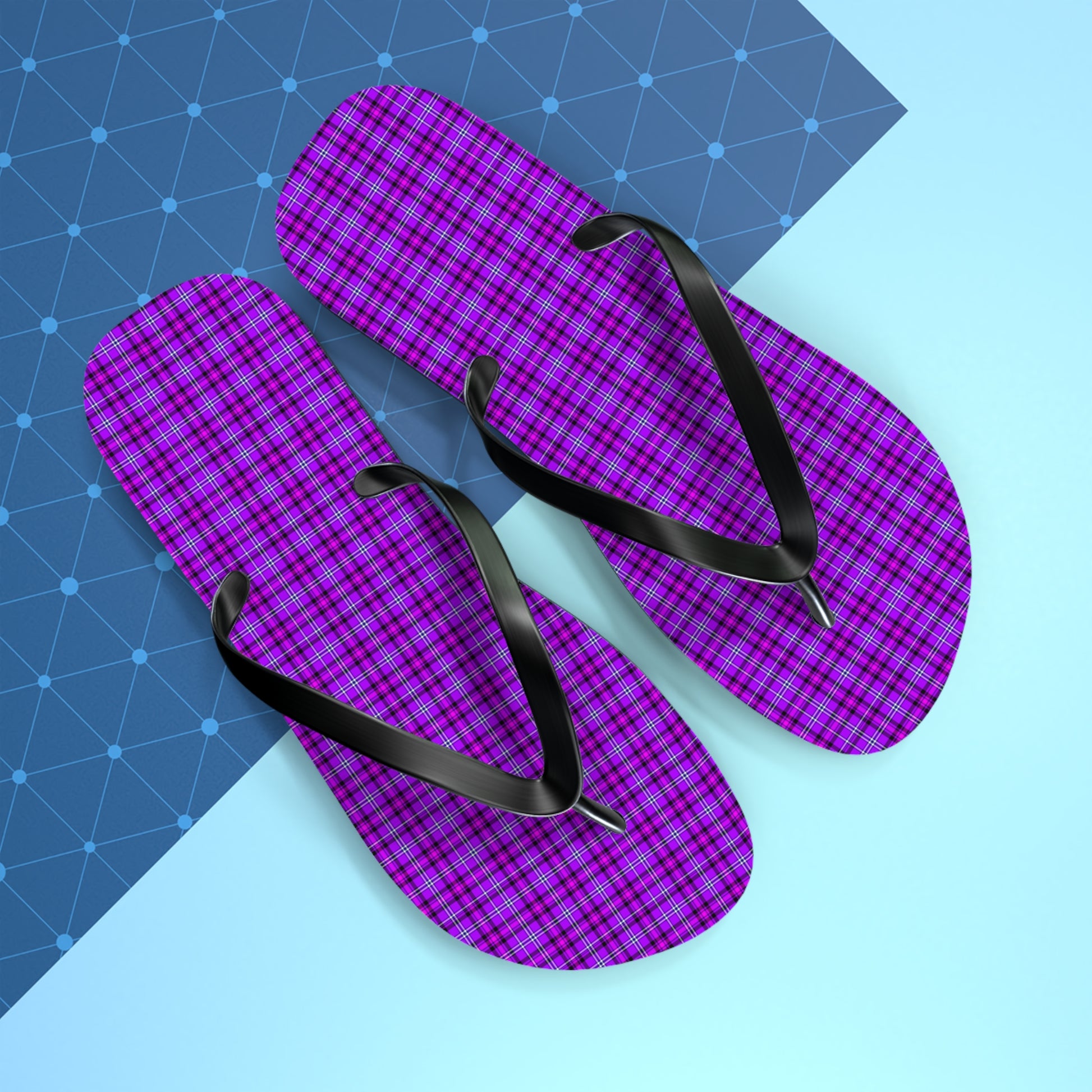 Stylish Purple Plaid Flip Flops | Summer Footwear for Beach, Pool Parties, Vacation, Travel, Casual Wear - Celtic Scents
