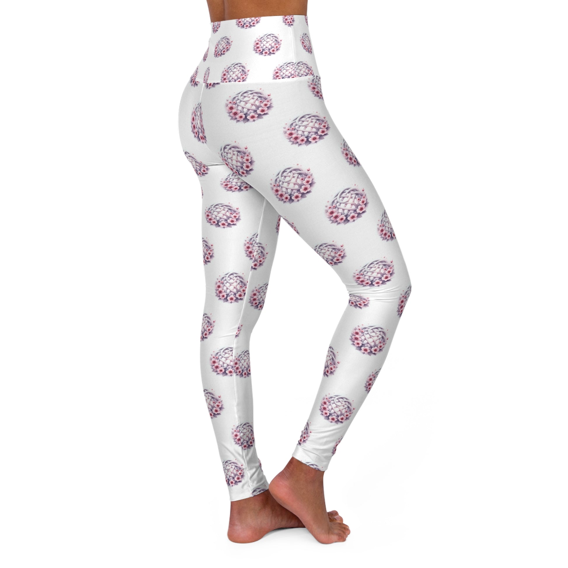Delightful High Waisted Yoga Leggings - Fun Polka Dot Design, Fitness Apparel, Activewear, Workout Tights, Gift for Yoga Lovers, Celtic Knot Floral Design - Celtic Scents