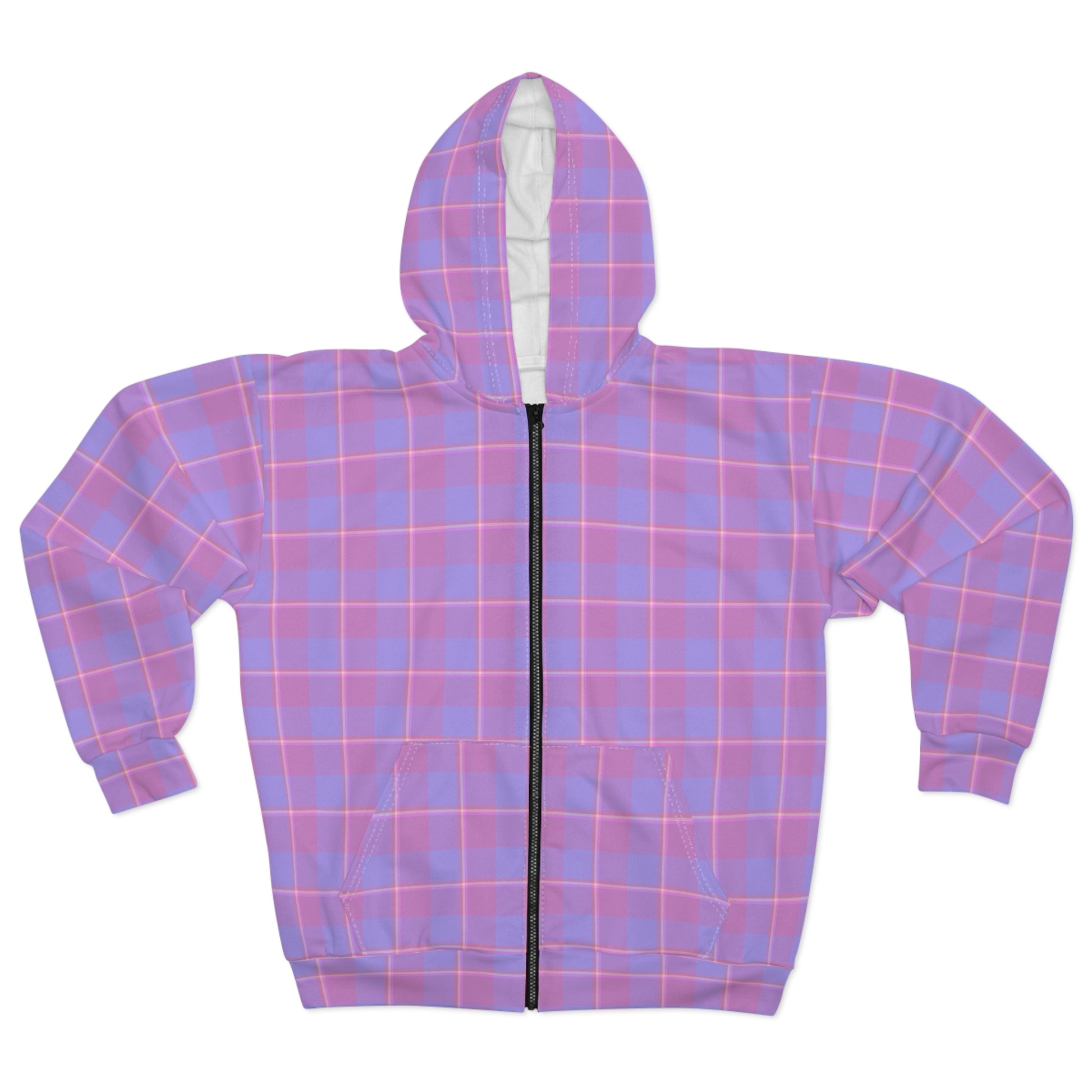Pastel Plaid Unisex Zip Hoodie, Cozy Layering Piece, Casual Wear, Trendy Spring Apparel, Comfortable Style, Gift for Her/Him - Celtic Scents