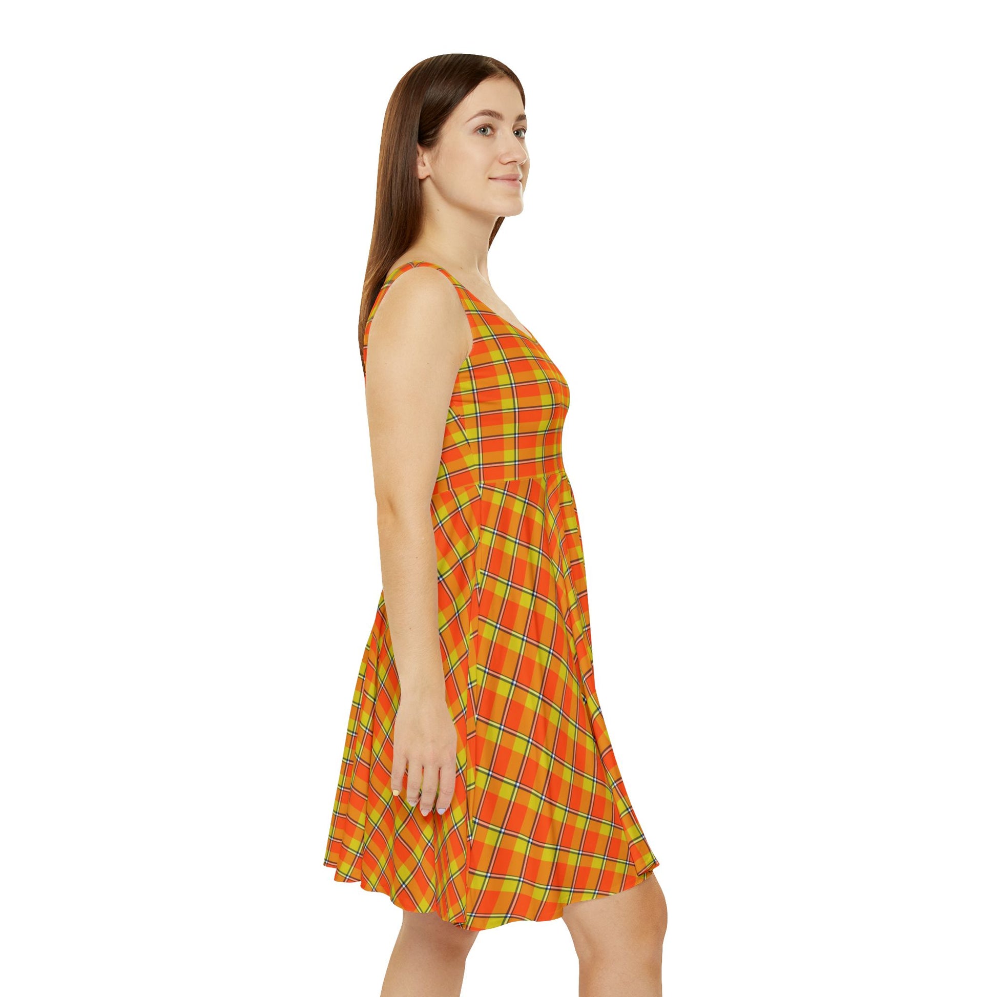 Vibrant Plaid Women's Skater Dress, Fun Summer Dress, Stylish Casual Outfit, Festival Wear, Bright Color Fashion, Autumn Collection - Celtic Scents