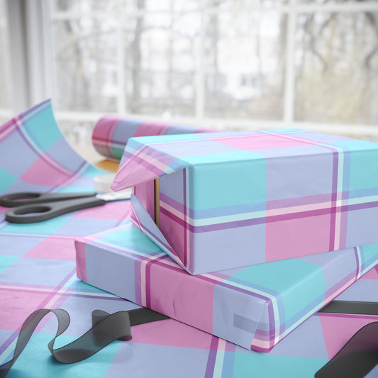 Mauve and Malibu Plaid Wrapping Paper, Holiday Gift Wrap, Christmas, Birthdays, Eco-Friendly, Rustic Chic, Unique Designs