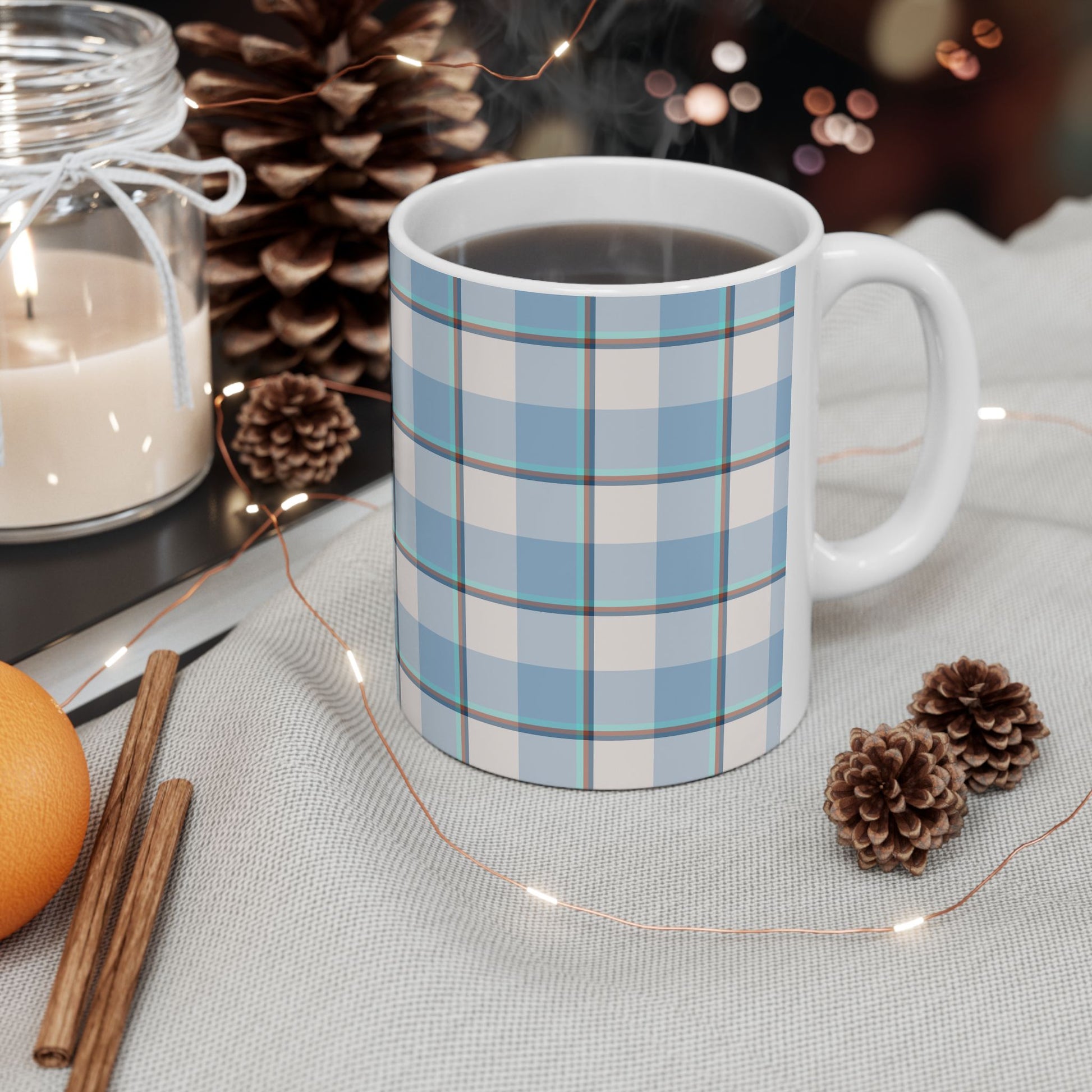 Plaid Ceramic Mug, Blue Checkered Coffee Cup, Cozy Kitchen Decor, Perfect for Gifting, Birthday, Christmas, Everyday Use - Celtic Scents