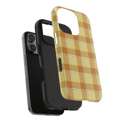 Stylish Autumn Plaid Tough Phone Cases, Trendy Phone Accessories, Durable Phone Protection, Yellow and Brown Plaid, Perfect Gift