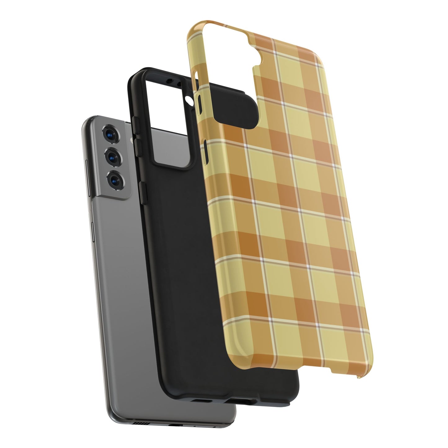 Stylish Autumn Plaid Tough Phone Cases, Trendy Phone Accessories, Durable Phone Protection, Yellow and Brown Plaid, Perfect Gift