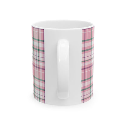 Cozy Multi Pink Plaid Mug | 11oz, 15oz Coffee Cup | Perfect for Autumn, Home Decor, Gift for Friends and Family, Warm Beverage Enjoyment - Celtic Scents