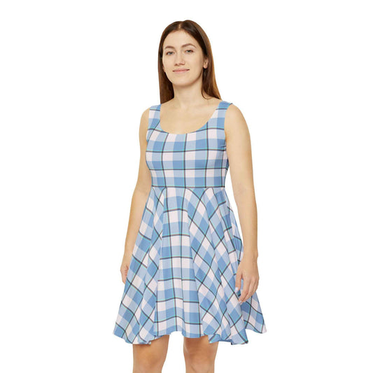 Winter Plaid Blue Women's Skater Dress | Casual Summer Dress, Spring Party Dress, Comfortable Everyday Wear, Vintage Style, Birthday Gift