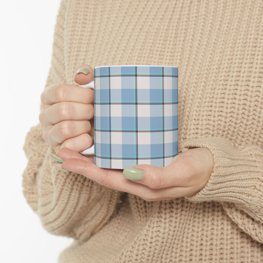Plaid Ceramic Mug, Blue Checkered Coffee Cup, Cozy Kitchen Decor, Perfect for Gifting, Birthday, Christmas, Everyday Use