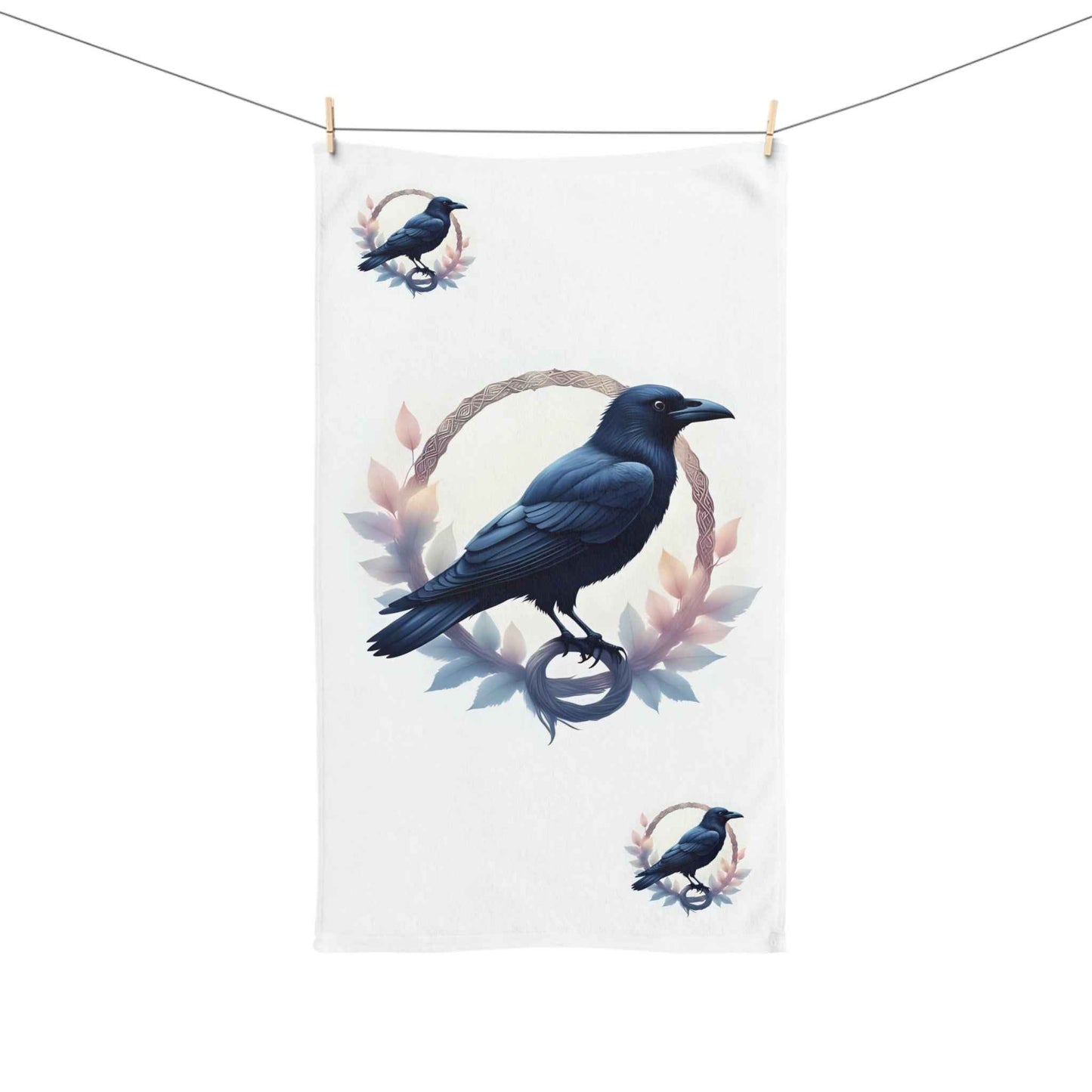Raven Artwork Hand Towel, Dark Aesthetic Kitchen Towel, Gothic Bathroom Decor, Bird Lovers Gift, Fantasy Home Accent