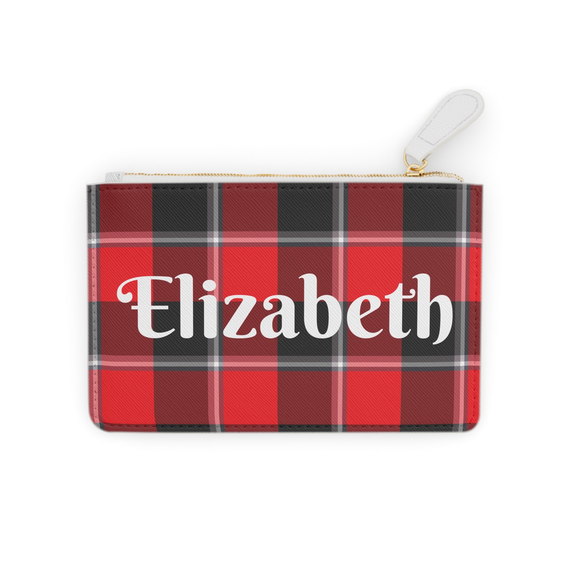 Personalized Mini Clutch Bag, Red Plaid Pouch, Custom Name Wallet, Fashion Accessory, Perfect Gift for Her, Holiday Essentials - Celtic Scents