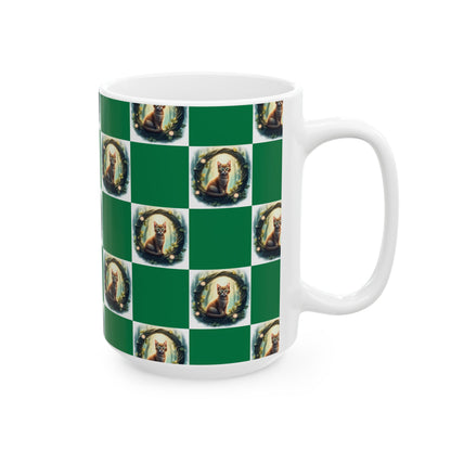 Festive Cat Ceramic Mug - Perfect for Animal Lovers, Christmas Gift, Holiday Coffee Mug, Cozy Home Decor, Cute Tea Cup - Celtic Scents