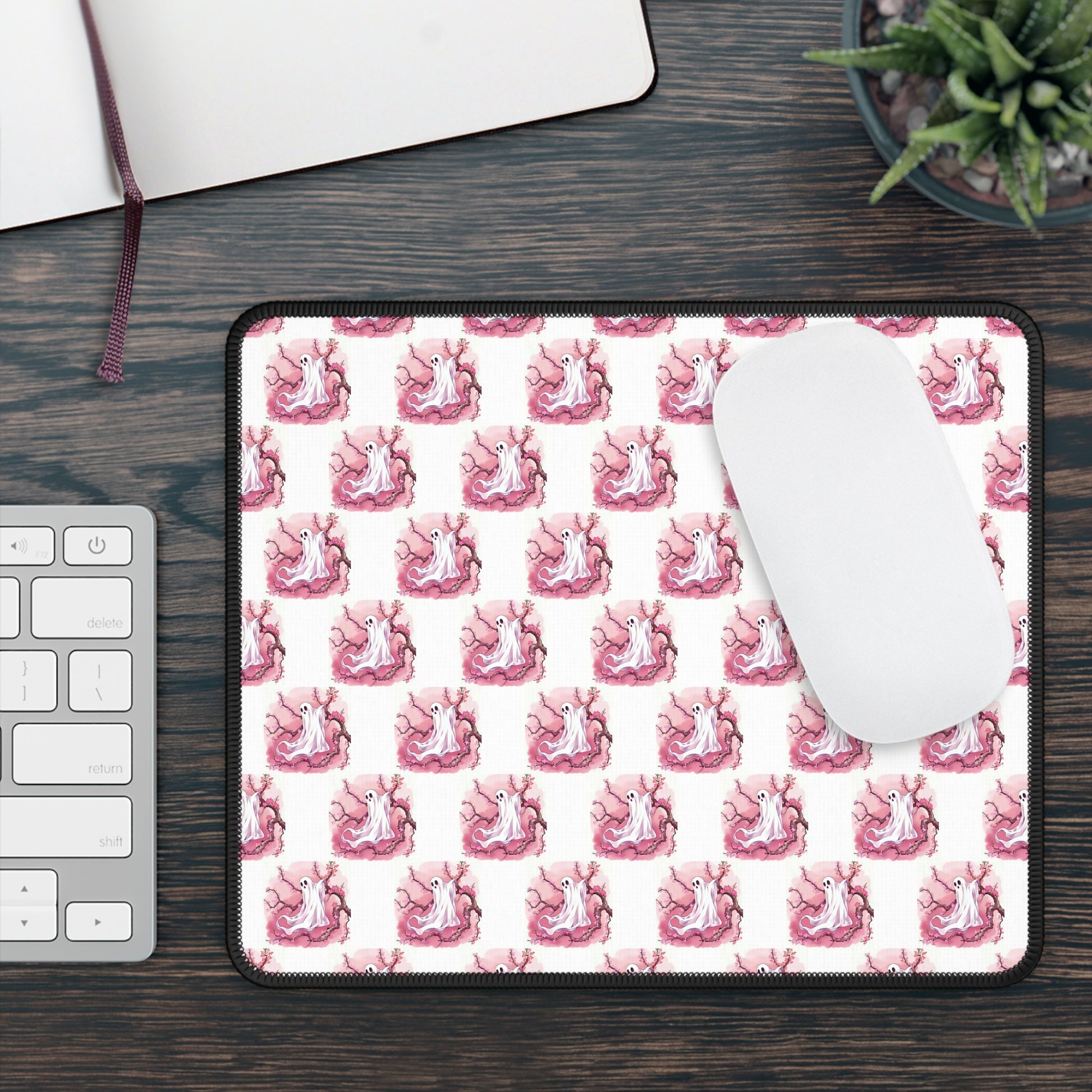 Whimsical Gaming Mouse Pad, Pink Ghost Decor, Gamer Gift, Cute Office Accessory, Pastel Mousepad for Computer - Celtic Scents