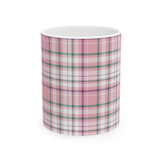 Cozy Multi Pink Plaid Mug | 11oz, 15oz Coffee Cup | Perfect for Autumn, Home Decor, Gift for Friends and Family, Warm Beverage Enjoyment