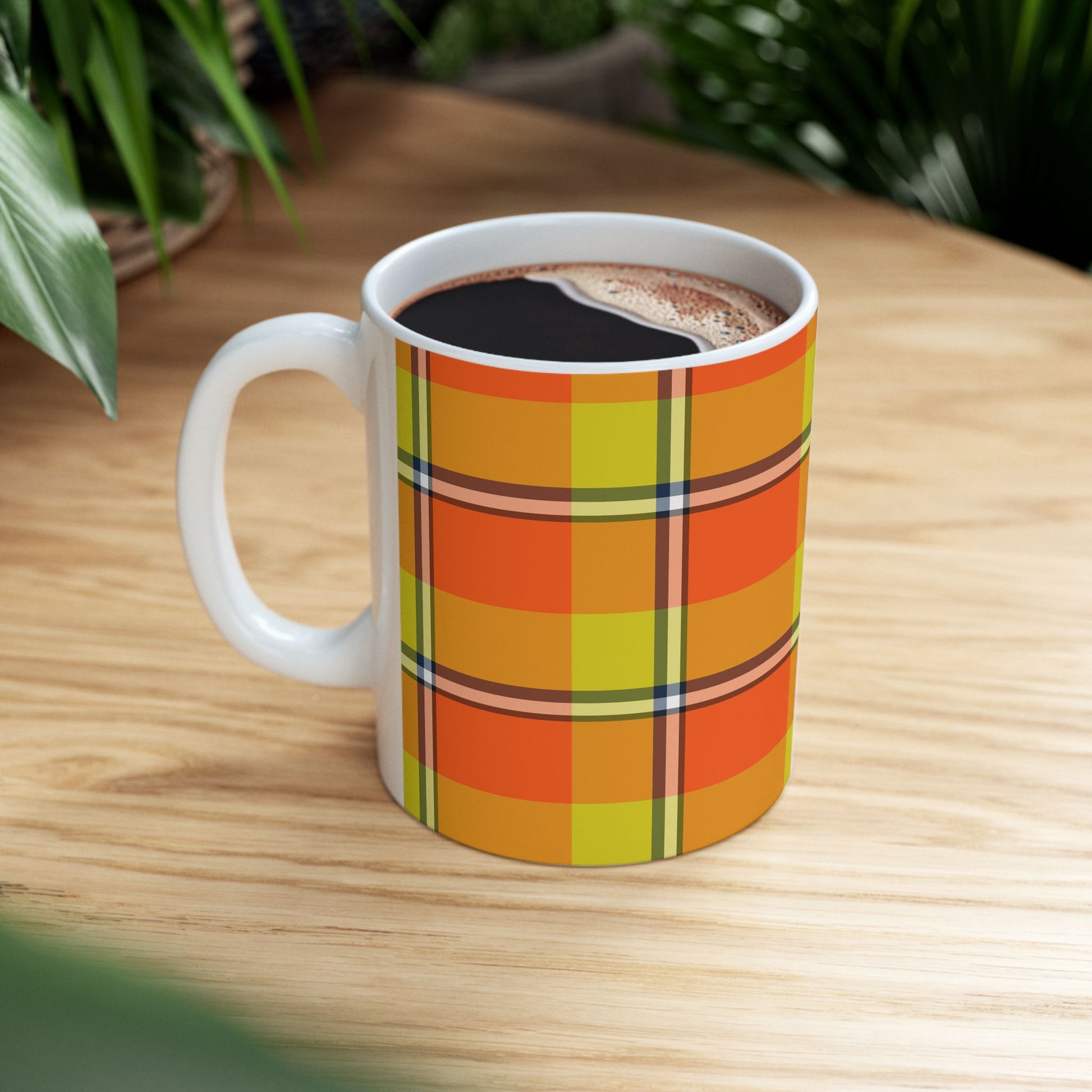 Vibrant Autumn Plaid Ceramic Mug | Cozy Coffee Cup, Autumn Decor, Gift for Her, Kitchen Essentials, Colorful Mug - Celtic Scents