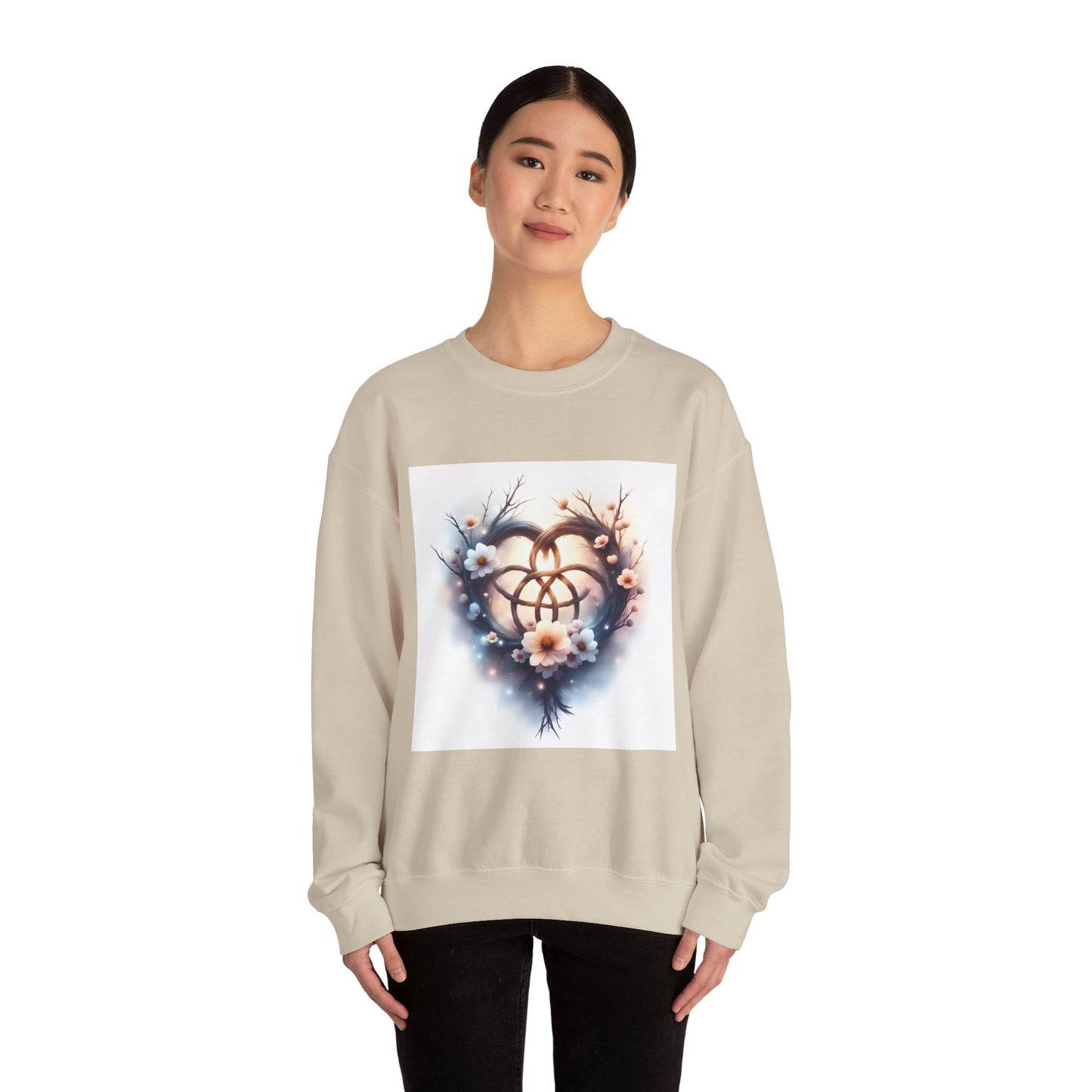 Floral Heart Crewneck Sweatshirt | Cozy Unisex Gift for Nature Lovers, Casual Wear, Spring Fashion, Eco-Friendly Style - Celtic Scents