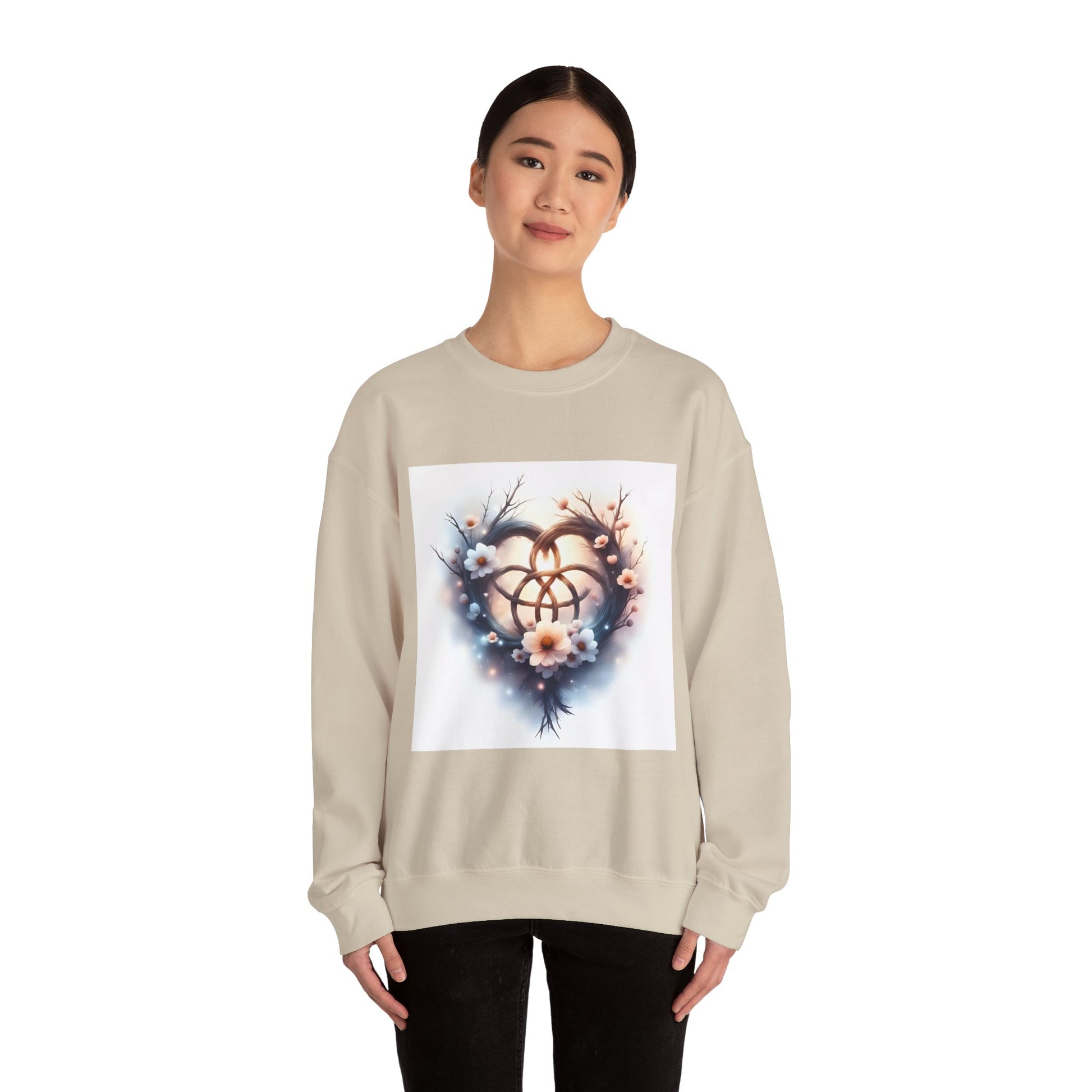 Floral Heart Crewneck Sweatshirt | Cozy Unisex Gift for Nature Lovers, Casual Wear, Spring Fashion, Eco-Friendly Style - Celtic Scents