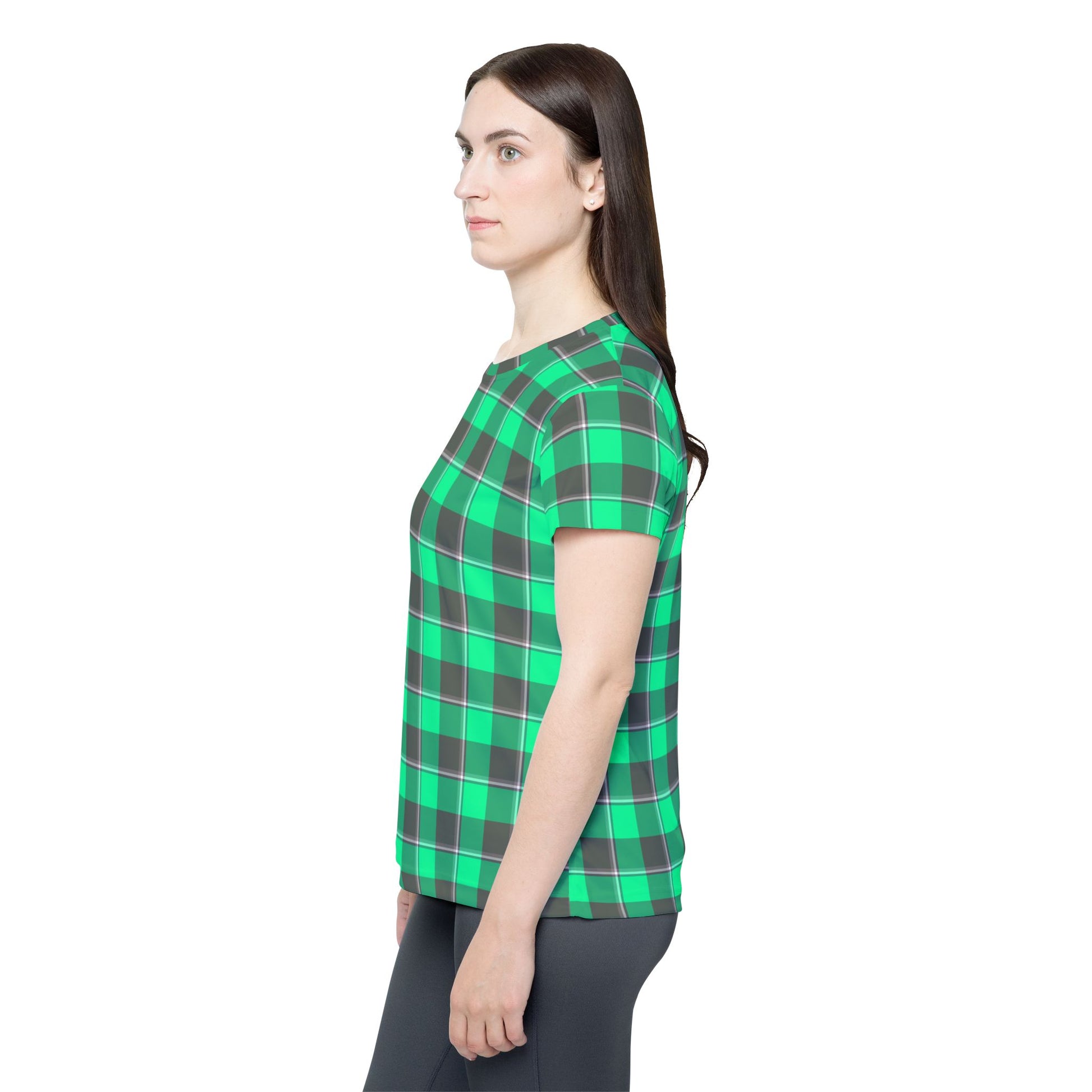 Women's Sports Jersey, Customizable Shirt, Green Plaid, Casual Comfort - Celtic Scents