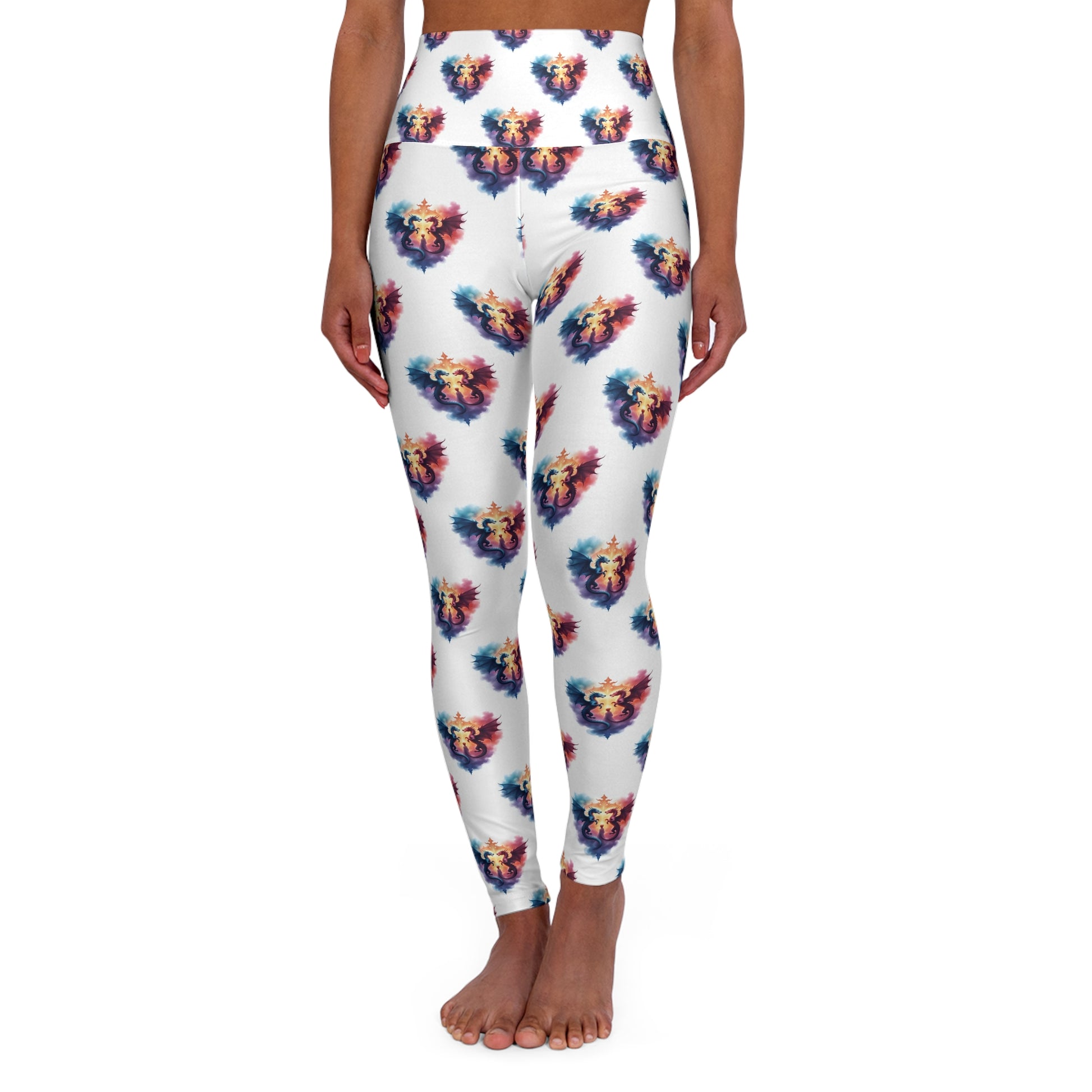 Vibrant High Waisted Yoga Leggings, Fitness, Dance, Activewear, Gift for Her, Workout Gear, Stylish Athleisure, Dragon Celtic Design - Celtic Scents