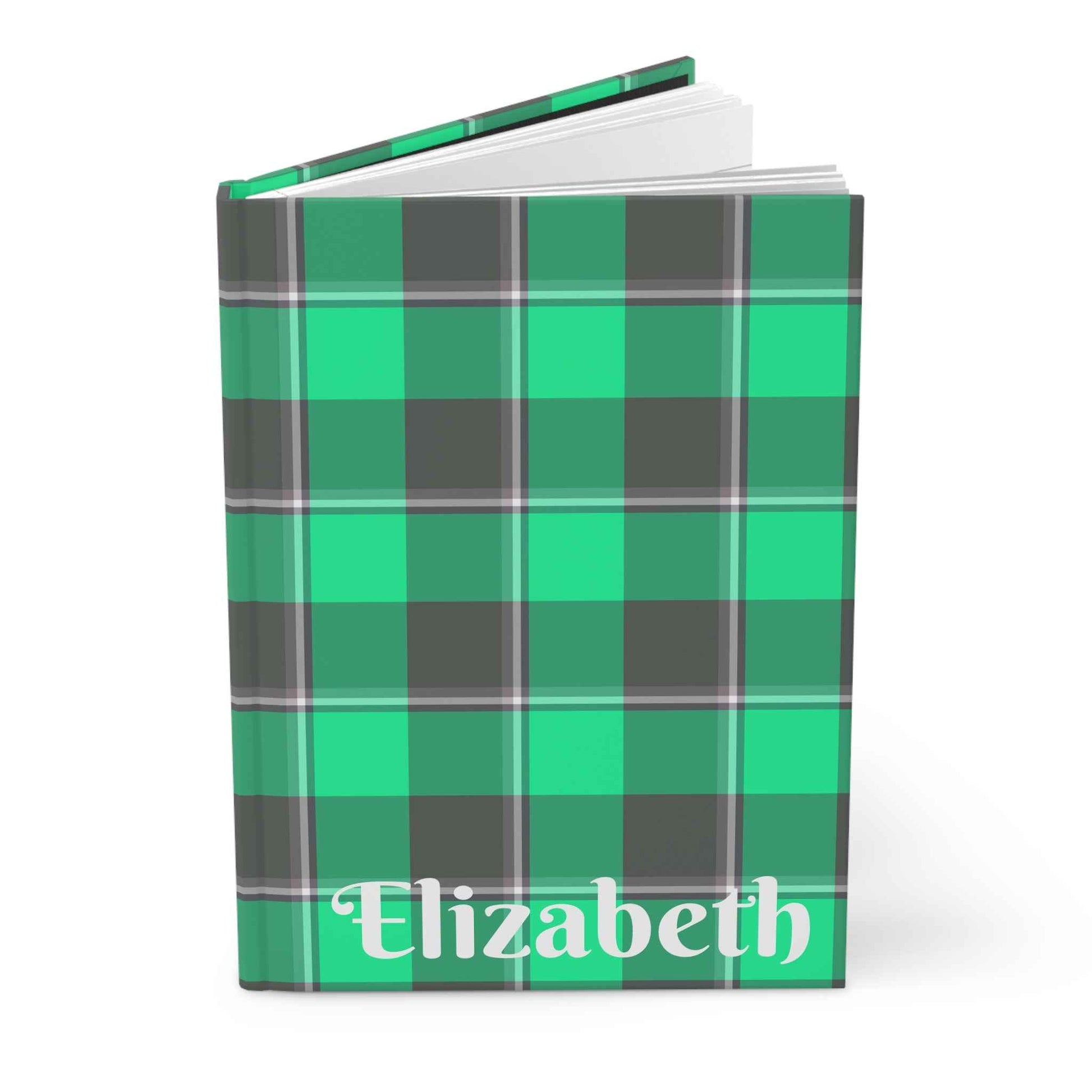 Personalized Plaid Hardcover Journal, Stylish Notebook for Journaling, Gifts for Students, Planners, Green Plaid Design