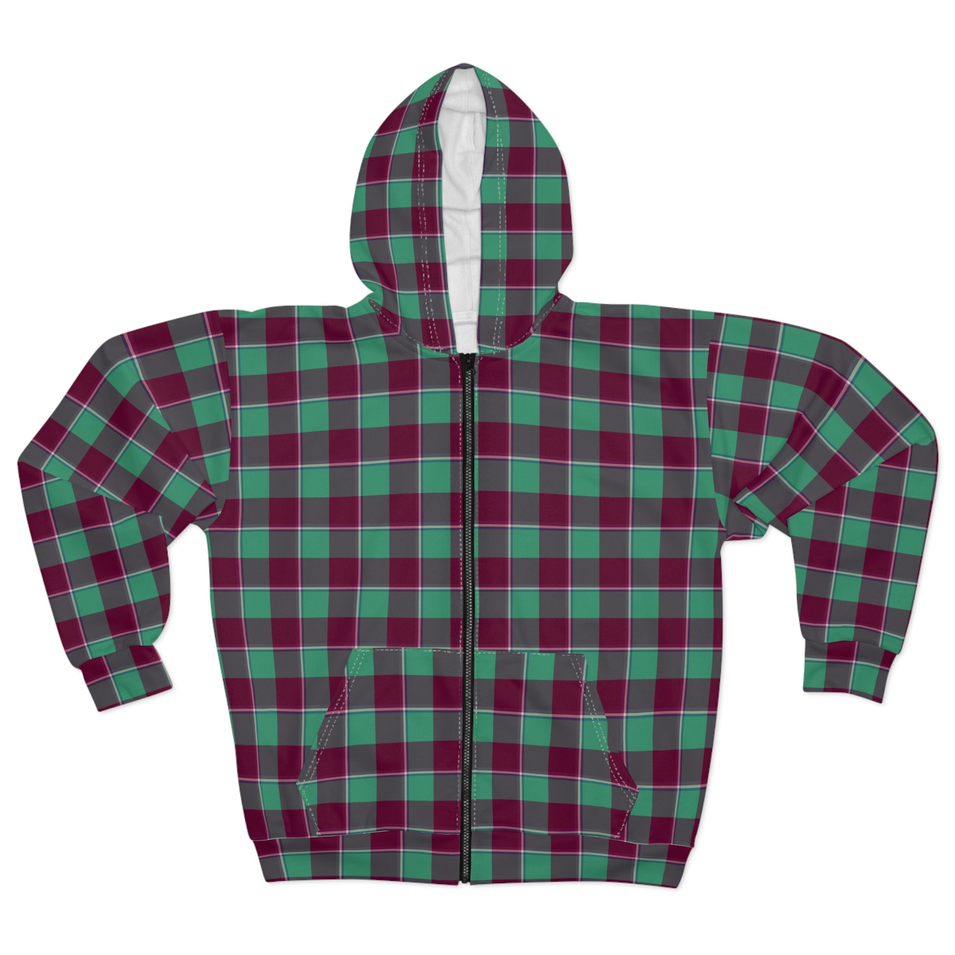 Plaid Unisex Zip Hoodie, Cozy Layering, Casual Wear, Gift for Him/Her, Fall/Winter Fashion, Outdoor Activities, Everyday Comfort - Celtic Scents
