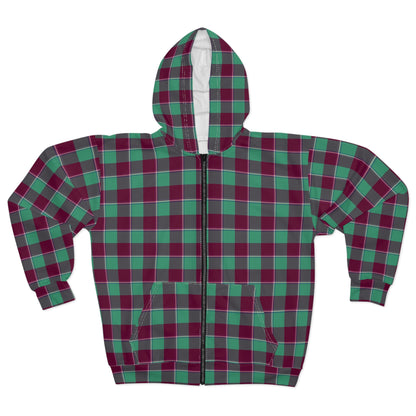Plaid Unisex Zip Hoodie, Cozy Layering, Casual Wear, Gift for Him/Her, Fall/Winter Fashion, Outdoor Activities, Everyday Comfort - Celtic Scents