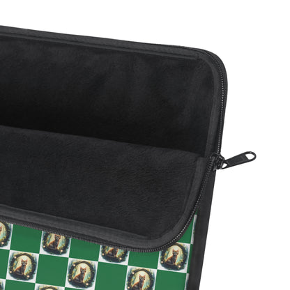 Chic Vintage Cat Laptop Sleeve, Green Checkered Tech Case, Stylish Computer Bag, Unique Gift for Students, Protect your Laptop - Celtic Scents