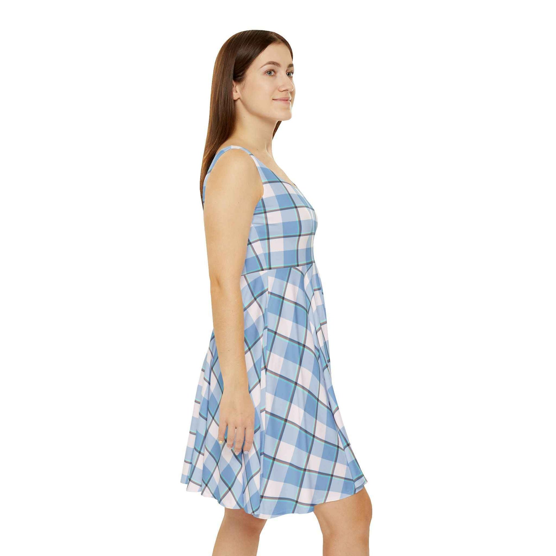 Winter Plaid Blue Women's Skater Dress | Casual Summer Dress, Spring Party Dress, Comfortable Everyday Wear, Vintage Style, Birthday Gift