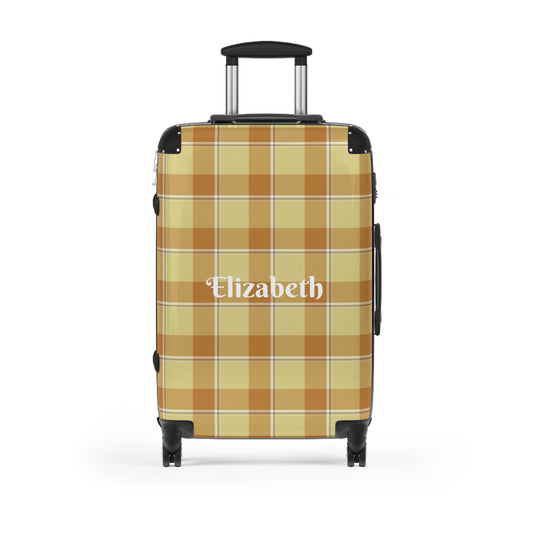 Personalized Suitcase, Travel Essentials, Custom Luggage, Beige Plaid Design, Gift for Travelers, Vacation Accessory - Celtic Scents