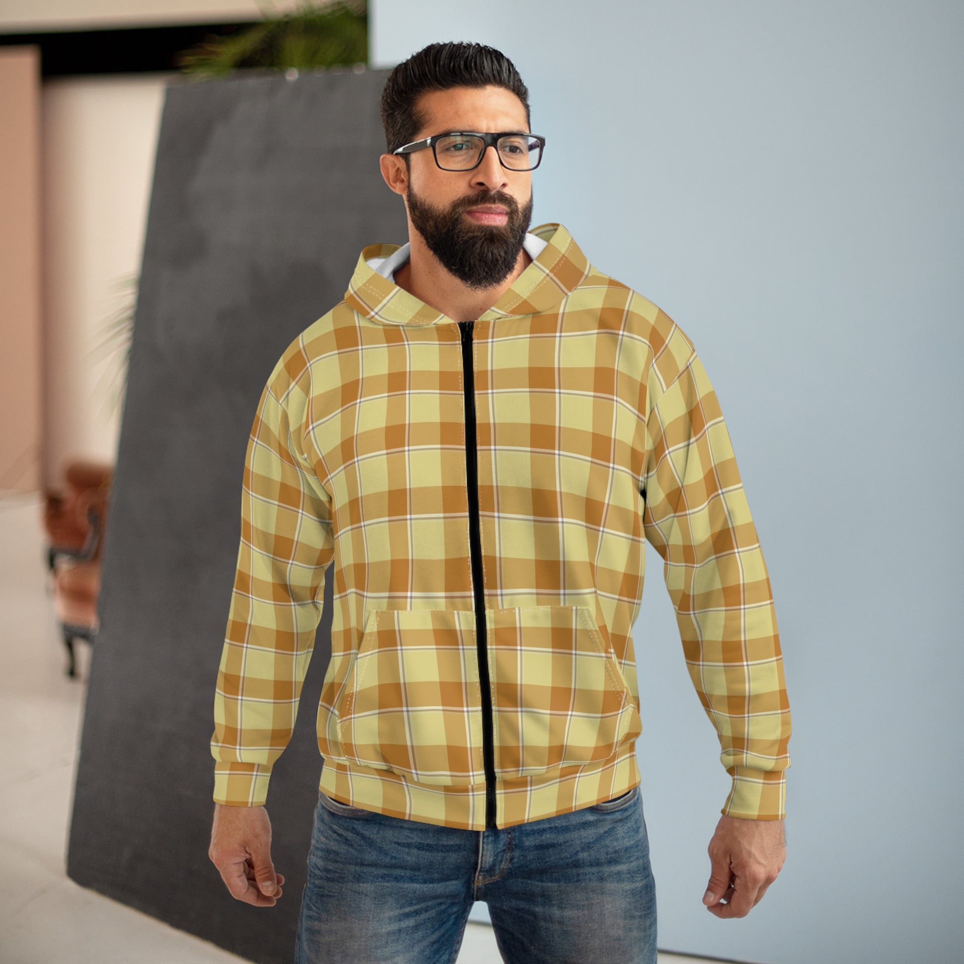 Stylish Unisex Zip Hoodie in Warm Plaid, Cozy Layering, Perfect Gift, Casual Fashion, Autumn & Winter Essential, Outdoor Adventures - Celtic Scents