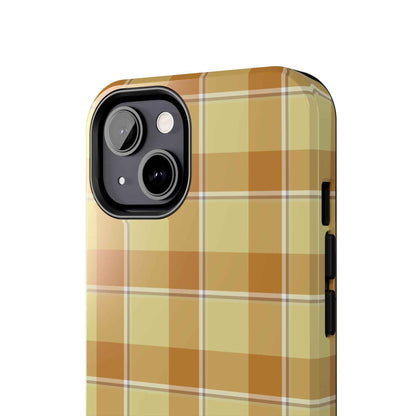 Stylish Autumn Plaid Tough Phone Cases, Trendy Phone Accessories, Durable Phone Protection, Yellow and Brown Plaid, Perfect Gift