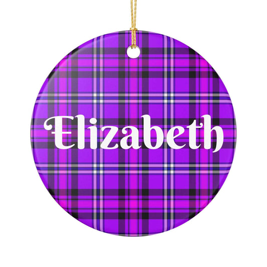 Personalized Ceramic Ornament, Custom Name Decoration, Holiday Gift, Home Decor, Plaid Ornament, Christmas Tree Decoration