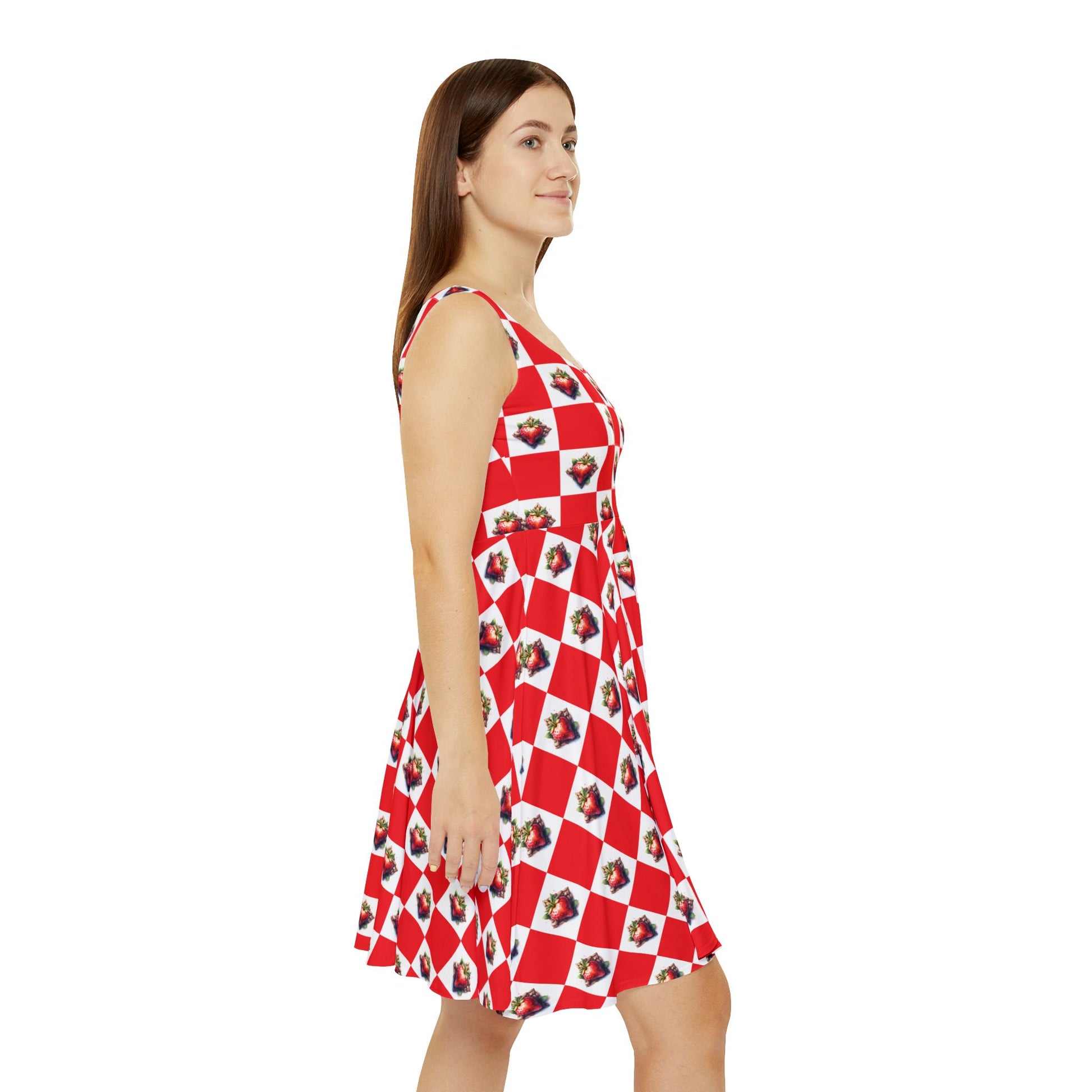 Strawberries Skater Dress, Women's Summer Dress, Casual Dress, Vacation Outfit, Strawberry Print Dress, Festival Wear - Celtic Scents