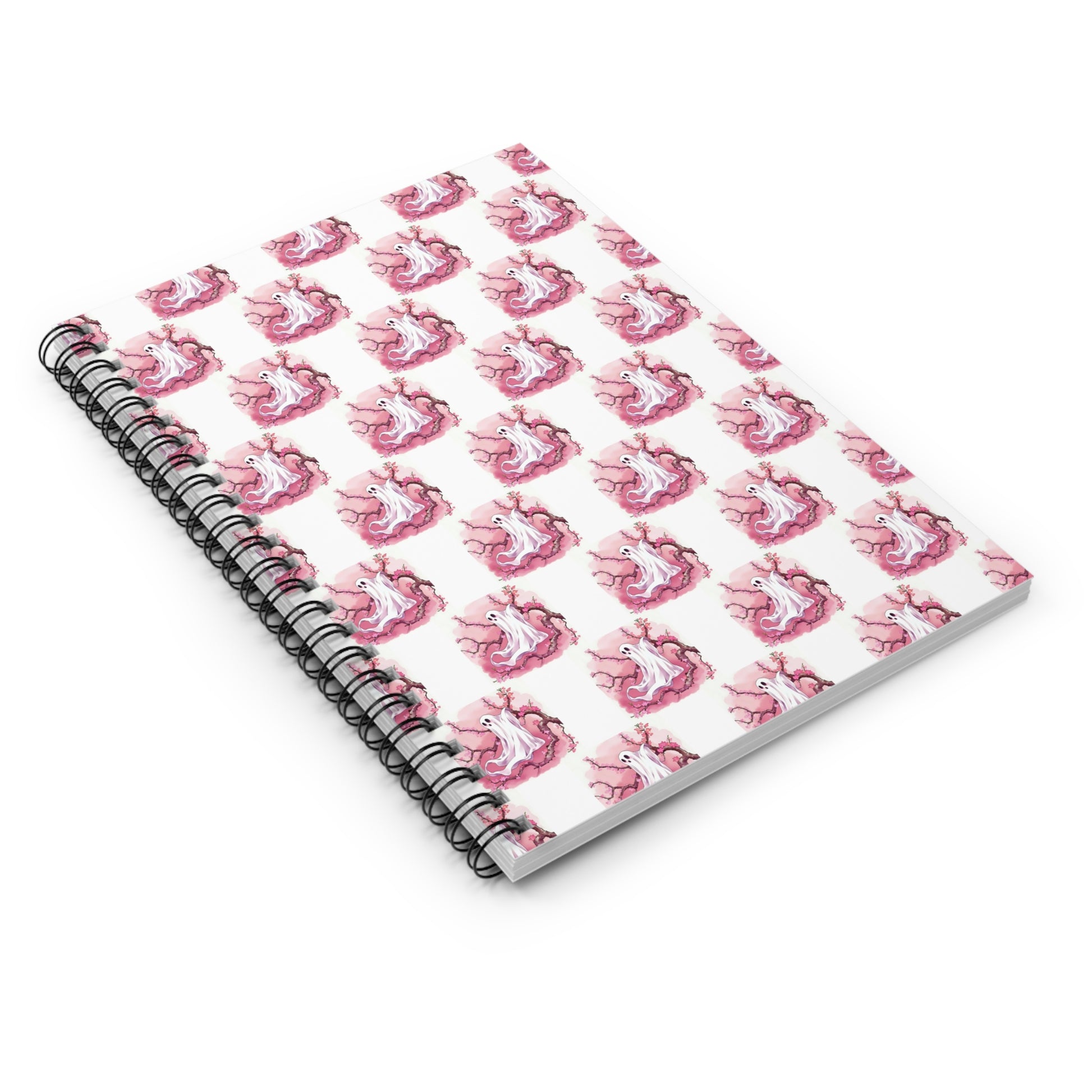 Whimsical Pink Ghost Spiral Notebook - Perfect for Journaling, School Projects, Halloween Gifts, Creative Writing, Cute Desk Decor - Celtic Scents