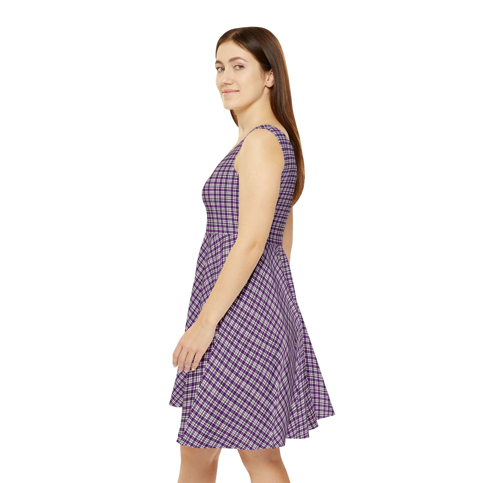 Chic Women's Skater Dress - Purple Plaid, Casual Fashion, Summer Style, Everyday Wear, Weekend Outfits, Boho Vibes - Celtic Scents