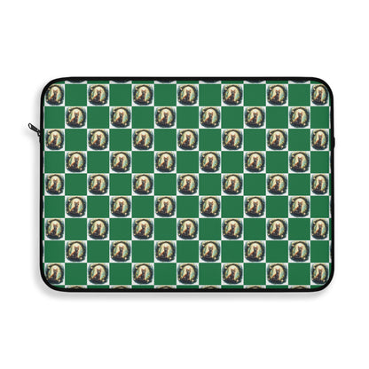 Chic Vintage Cat Laptop Sleeve, Green Checkered Tech Case, Stylish Computer Bag, Unique Gift for Students, Protect your Laptop - Celtic Scents