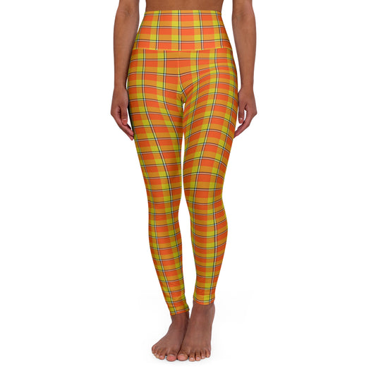 High Waisted Yoga Leggings in Vibrant Checkered Print | Stylish Activewear for Yoga, Gym, Fitness, Dance, and Everyday Wear, Autumn Design