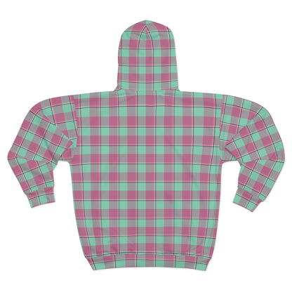Charming Plaid Unisex Zip Hoodie, Cozy Casual Wear, Gift for Friends, Fall Fashion, Layered Style, Holiday Wardrobe - Celtic Scents