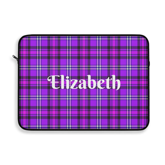 Personalized Purple Plaid Laptop Sleeve, Custom Tech Case, Stylish Laptop Cover - Celtic Scents